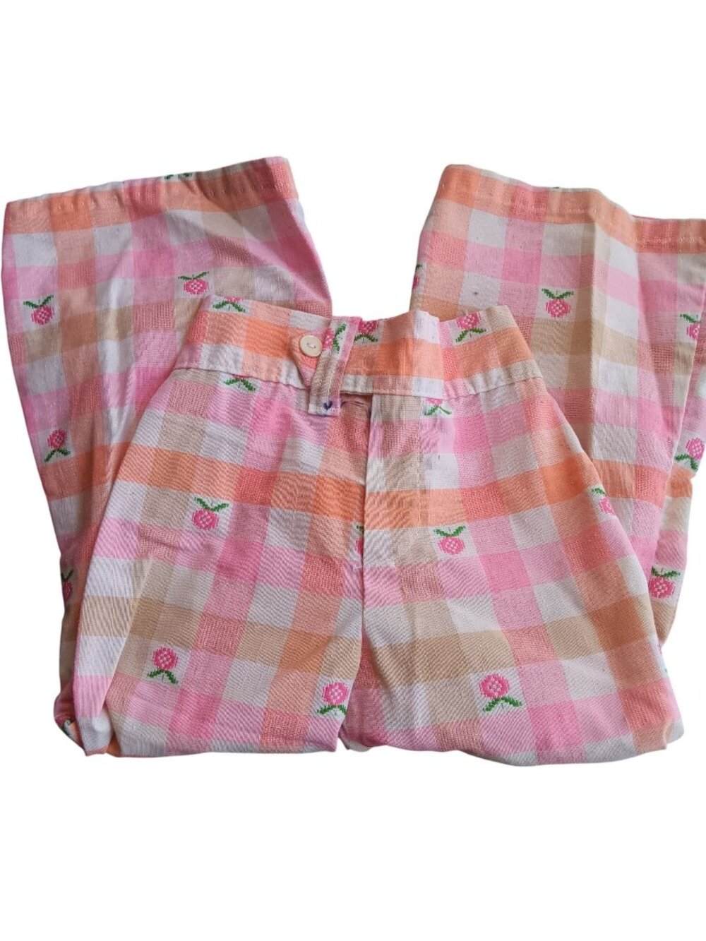 Vintage Girls 4T 1970's Bellbottom Pants Floral Embroidery Elastic Waist Hippy